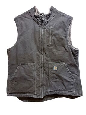 Carhartt Womens Mock-Neck Sherpa-Lined Sandstone Duck Vest Sz XL 16/18